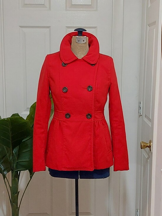H&M Jackets & Blazers - Y2K H&M Divided Red Double-Breasted Pea Coat with Peter Pan Collar Size 6
